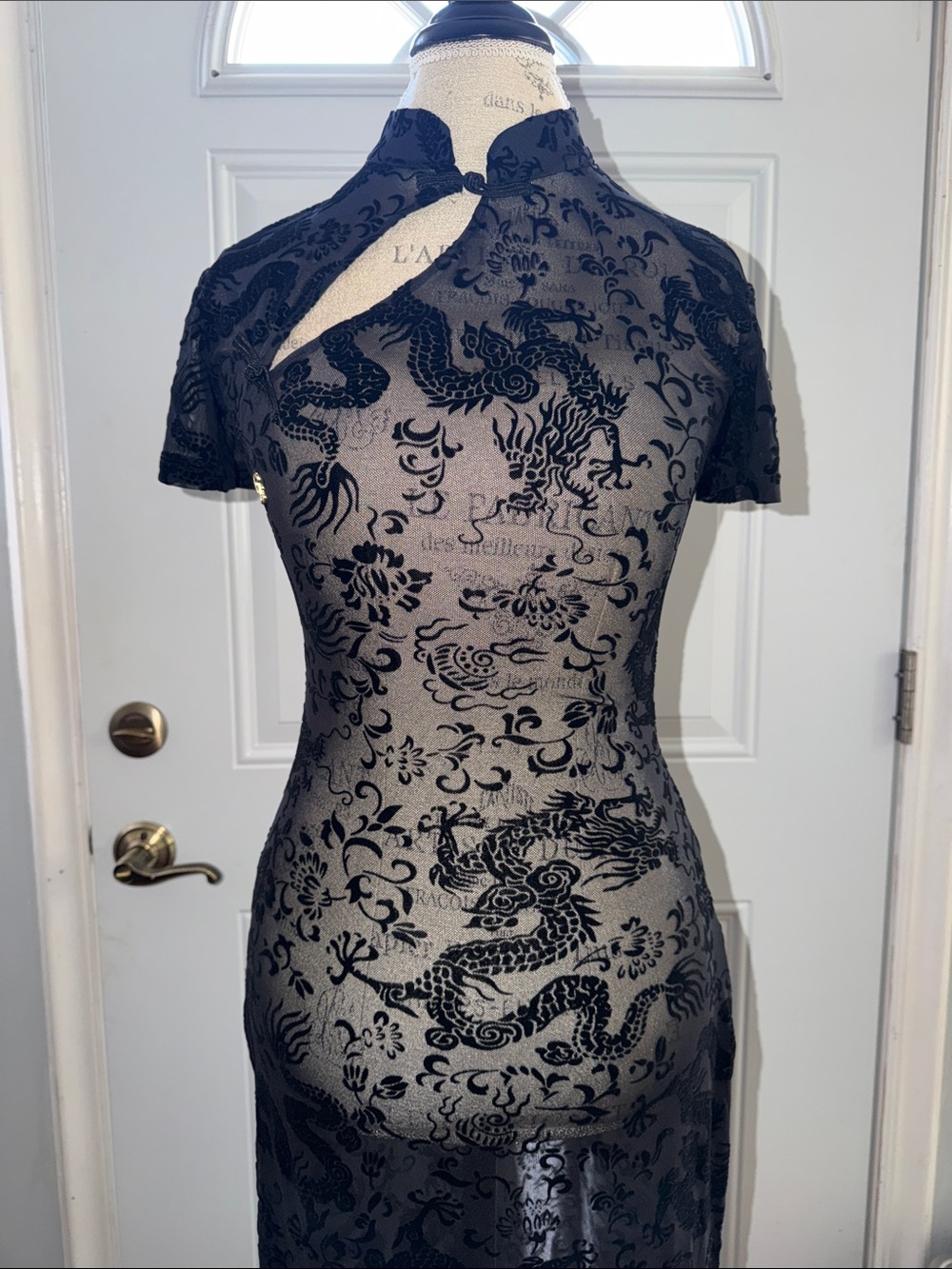 Black Sheer dragon oriental maxi dress